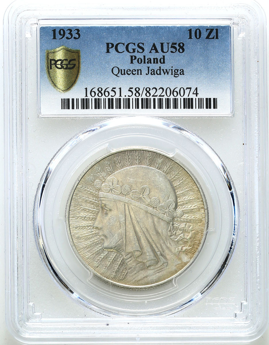 II RP. 10 złotych 1933 głowa kobiety - PCGS AU58